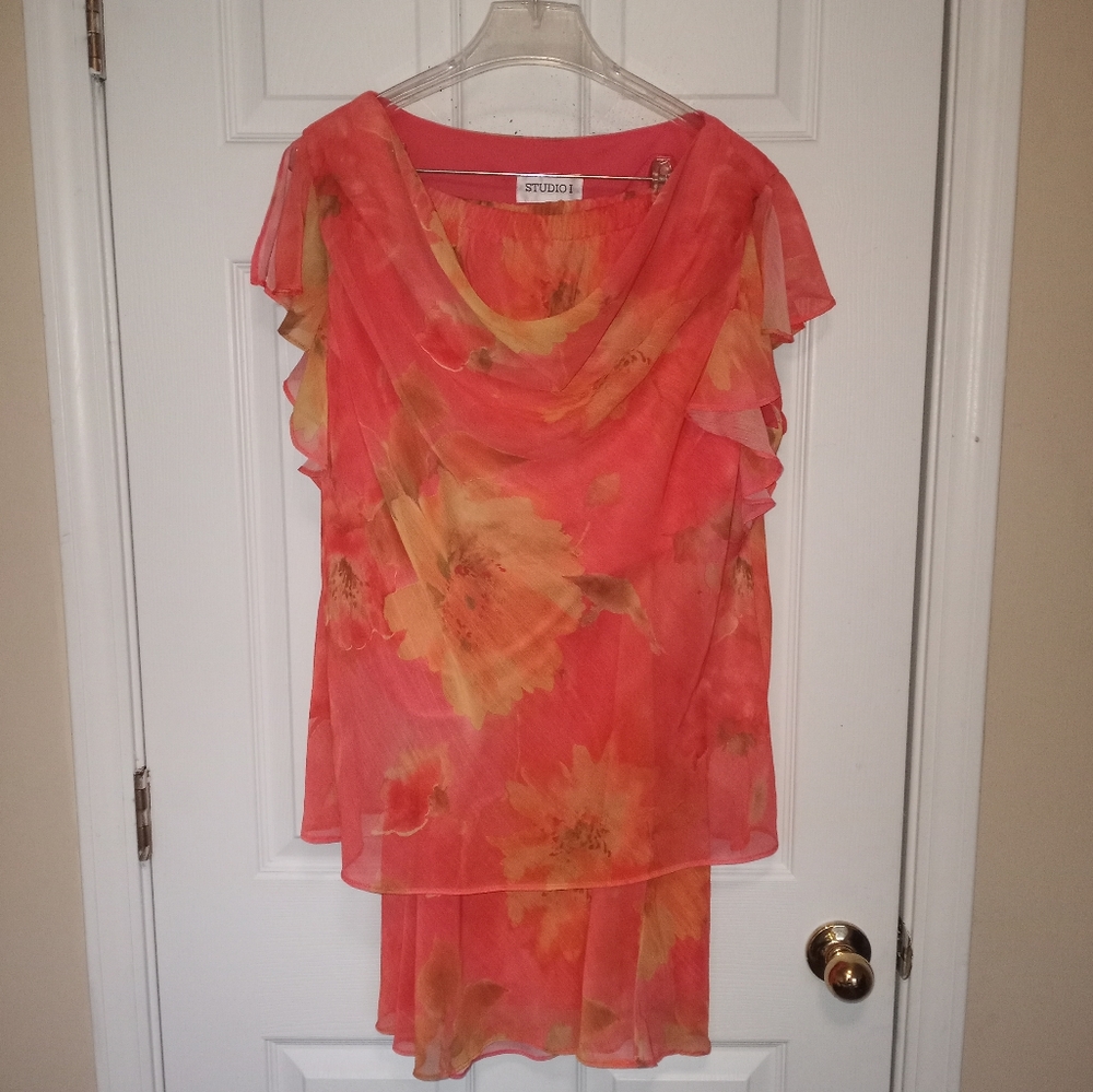 Studio 1 Two Piece Skirt Set with Draped Neckline Size 18W